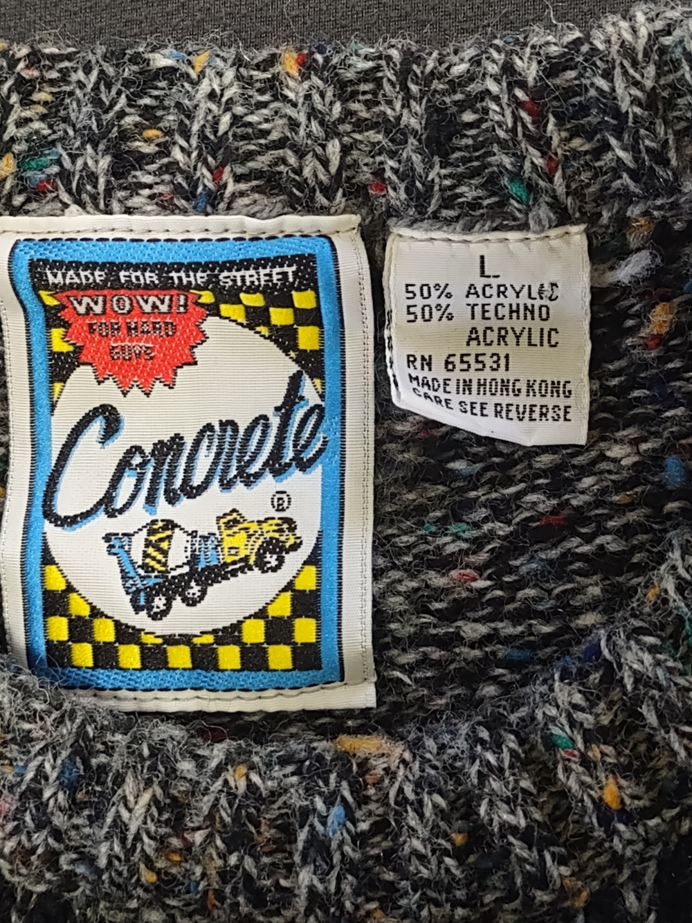 Vtg Concrete Men's Black Marled Crewneck Sweater with Abstract Color Block - Picture 7 of 8